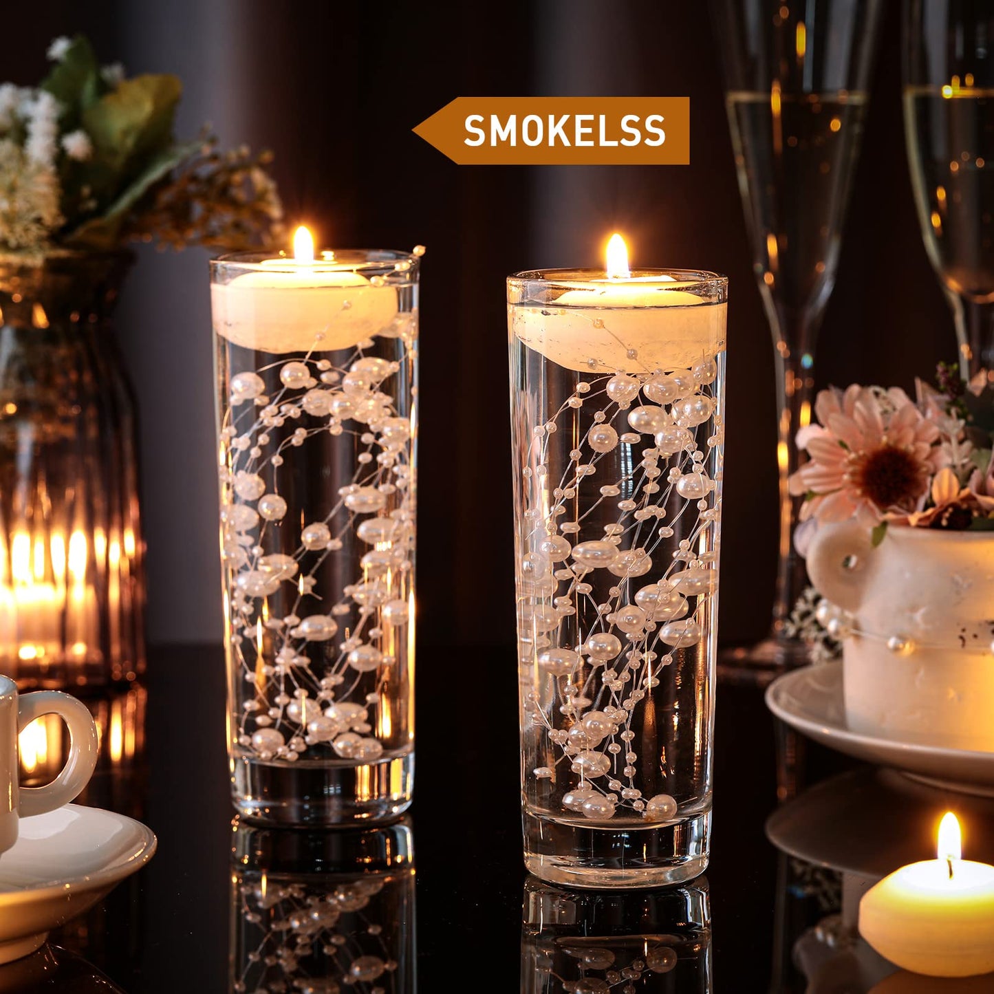 Nuanchu 12 Pieces 1. 65 Inch Floating Candles for Wedding Centerpiece, Small Unscented Floating Round Tealights Metallic Smooth Wax Disc Candles for Graduation Dinner Home Decor(White)