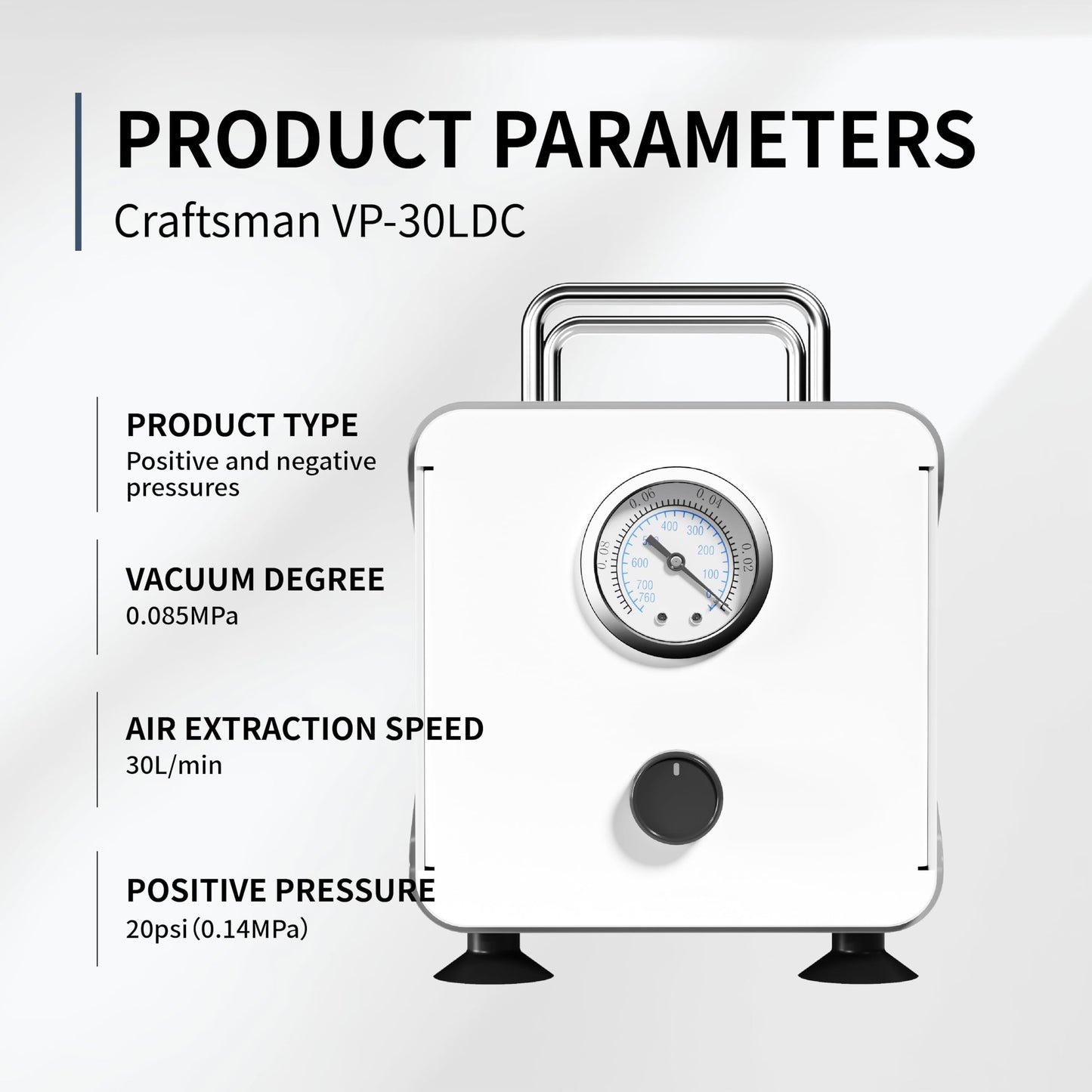Xiuilab Vacuum Pump Dual-Purpose Diaphragm Pump 48W 30L/min Oil-Free Lab Pump with Dual-Scale Gauge Adjustable Speed Suction & Pressure Low Noise Continuous Duty for Filtration