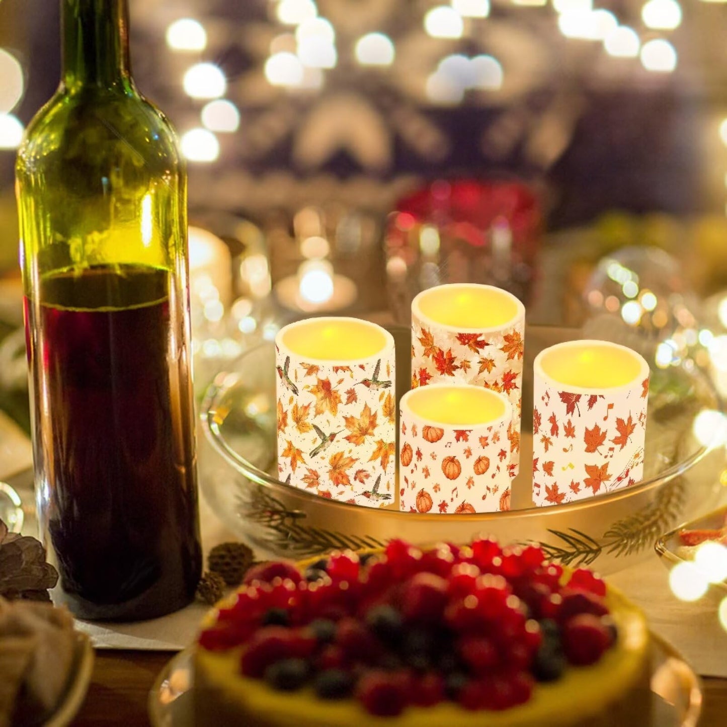 NETILGEN Autumn Maple Leaf Pumpkin Flameless Electric Candles Flameless Candles with Remote Timer Control for Thanksgiving Day Home Decoration, 4 Pcs