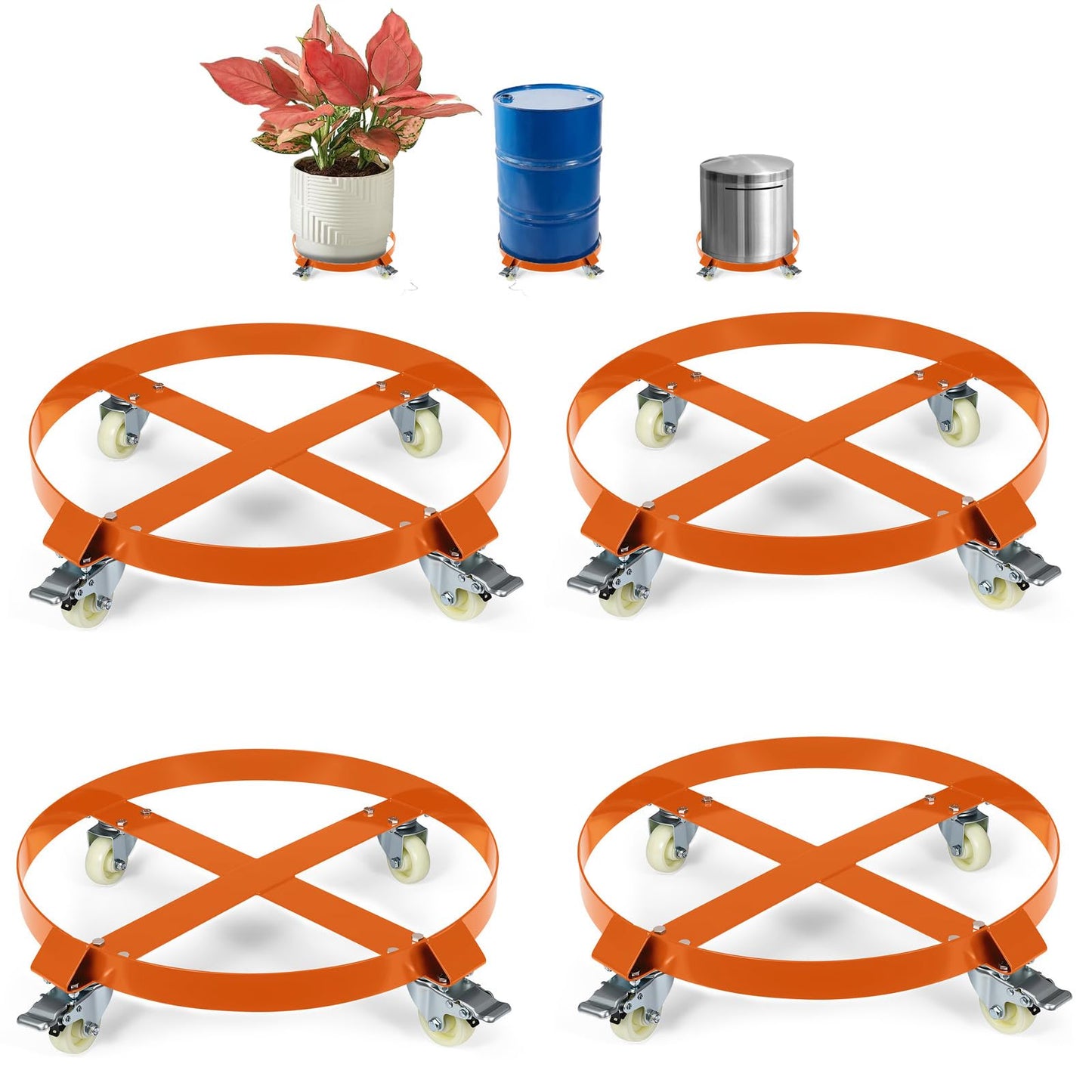55 Gallon Heavy Duty Drum Dolly, 1,000 Pound Capacity,Barrel Dolly Cart Drum Caddy with Cross Braces & Swivel Casters Wheel,Non Tipping Design,Barrel Cart with Brake for Warehouse Drum Handling