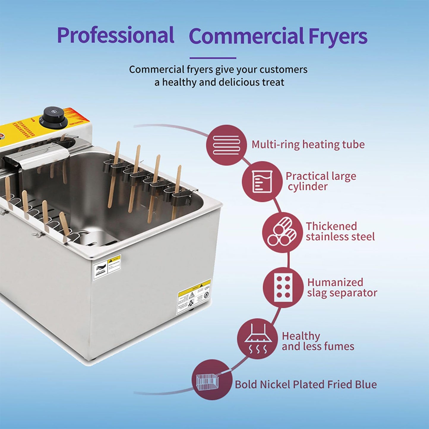 Kolice Commercial 12L Hot Dog Fryer 2500W - Cheese Corn Dog Stick Deep Fryer 8 Hooks Stainless Steel Restaurant Equipment