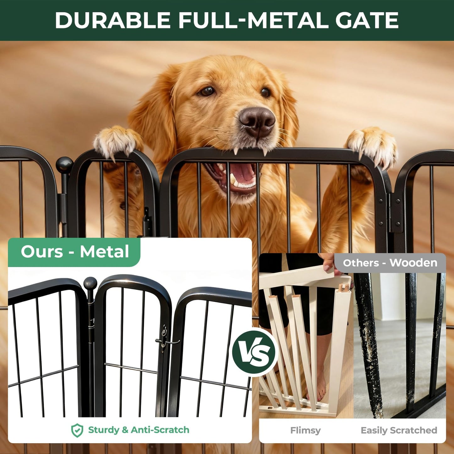 FXW Dog Gate Extra Wide Designed for Indoor Use, Adjustable Width Up to 219-inch Wide (40" H 8 Wire Panels for Medium and Large Dogs), Black