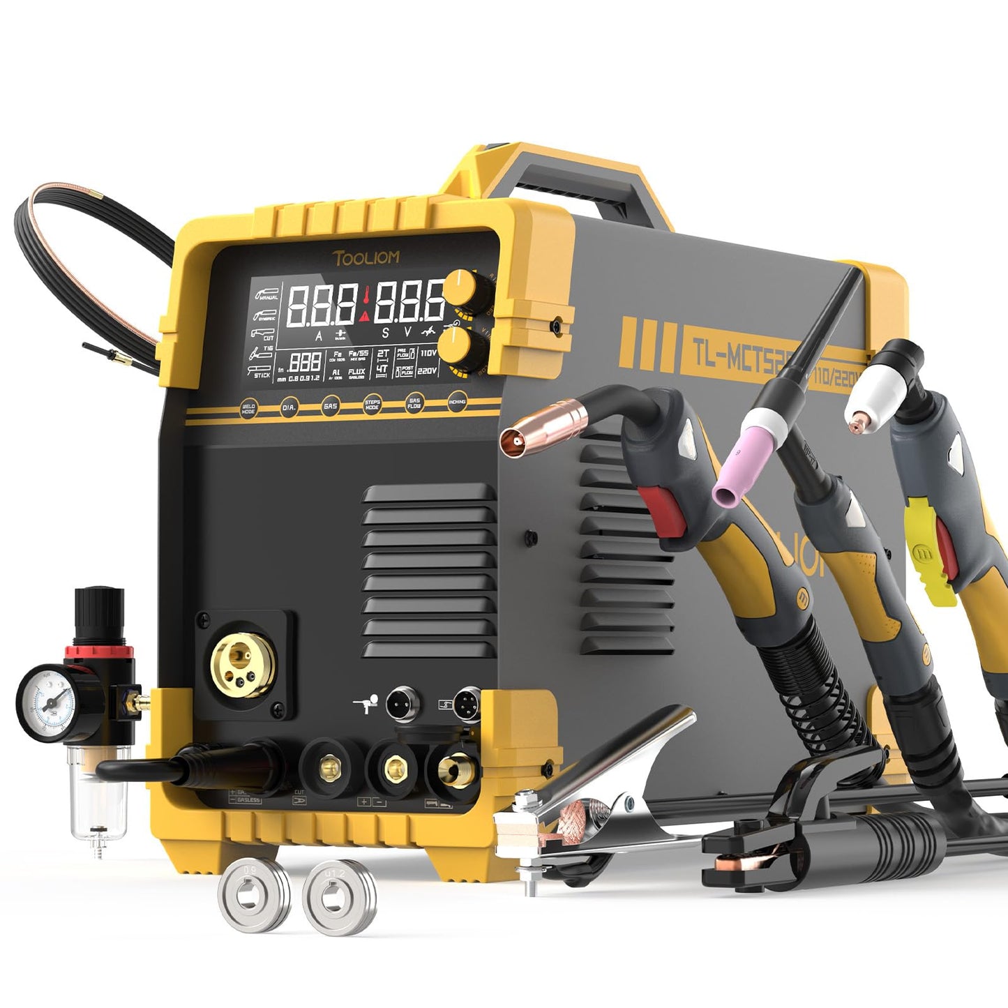 TOOLIOM MIG/TIG/CUT/Stick Welder 5 in 1 Multiprocess Welding Machine 110/220V Dual Voltage Aluminum Welding Machine Spool Gun Compatible