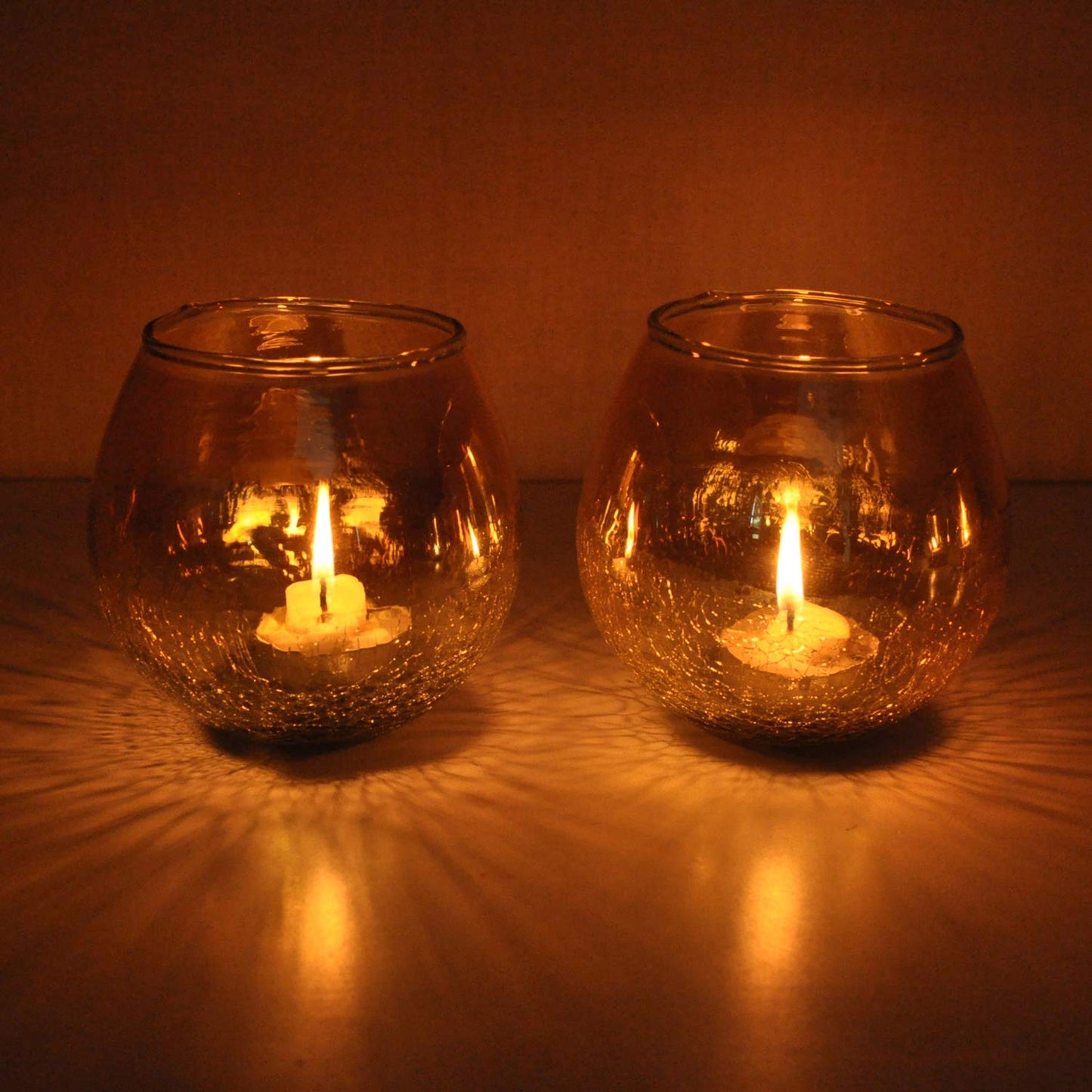 Votive Candle Holders 2 Pcs Half Cracked Glass Halloween Candle Holder Votive Candle Holder - Tea Light Candle Holder for Home Decor Weddings Table Centerpieces Votive Tea Light Candle Holder