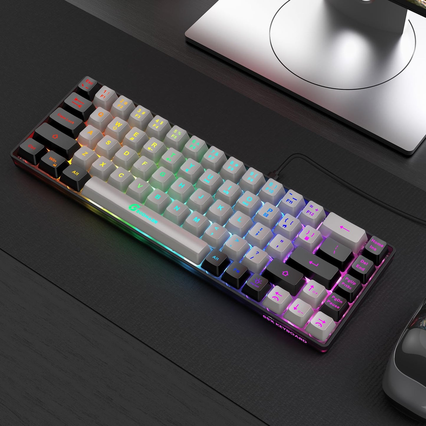 GEODMAER 65% Gaming Keyboard, Wired Backlit Mini Keyboard, Ultra-Compact Anti-Ghosting No-Conflict 68 Keys Membrane Gaming Wired Keyboard for PC Laptop Windows Gamer