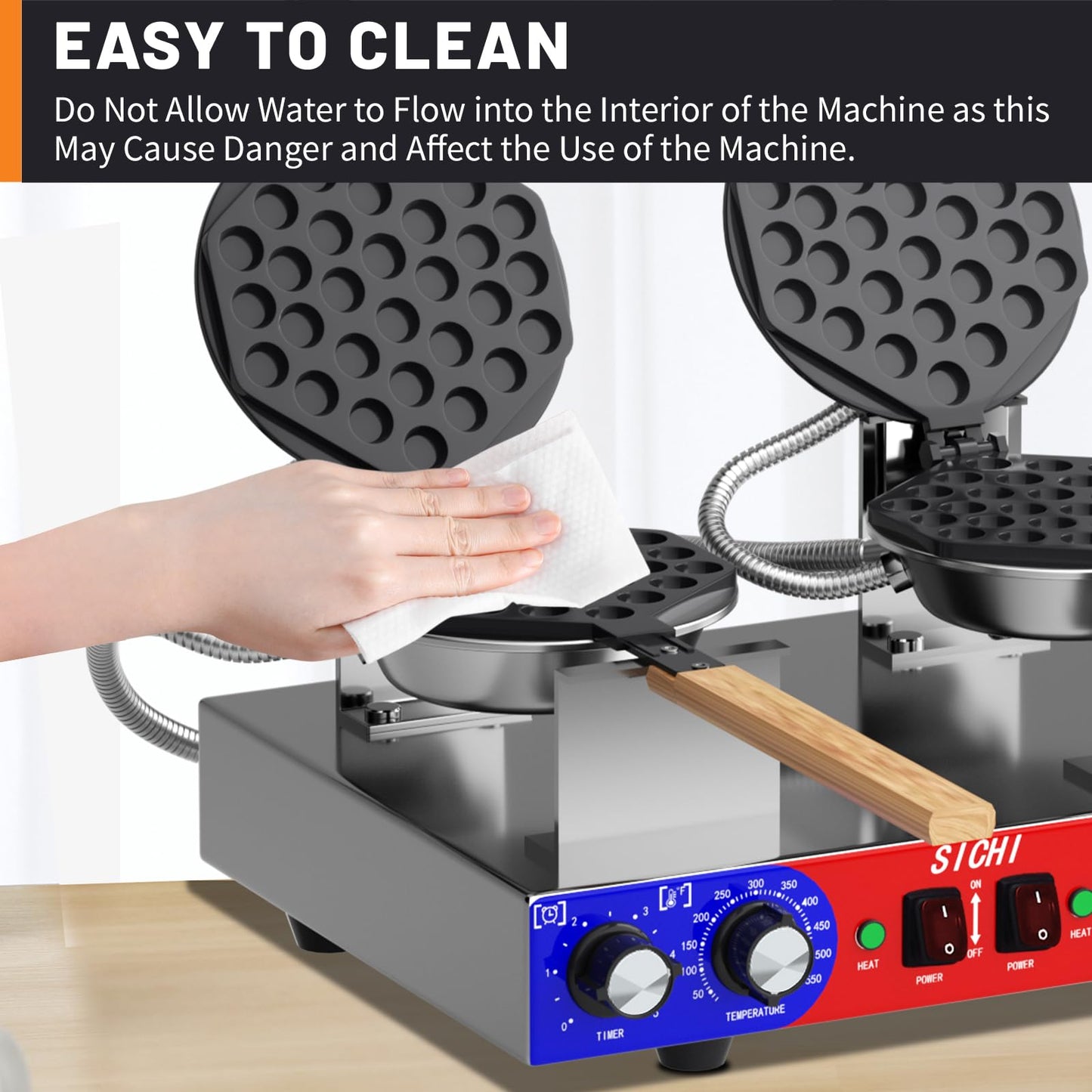 HTTSICHI 2800W Commercial Bubble Waffle Maker & 13L Chocolate Tempering Machine, Dual Non-stick Pans w/Timer & Temp Control, 3-Tank Stainless Melter w/86-185°F Control, for Restaurants & Dessert Shops