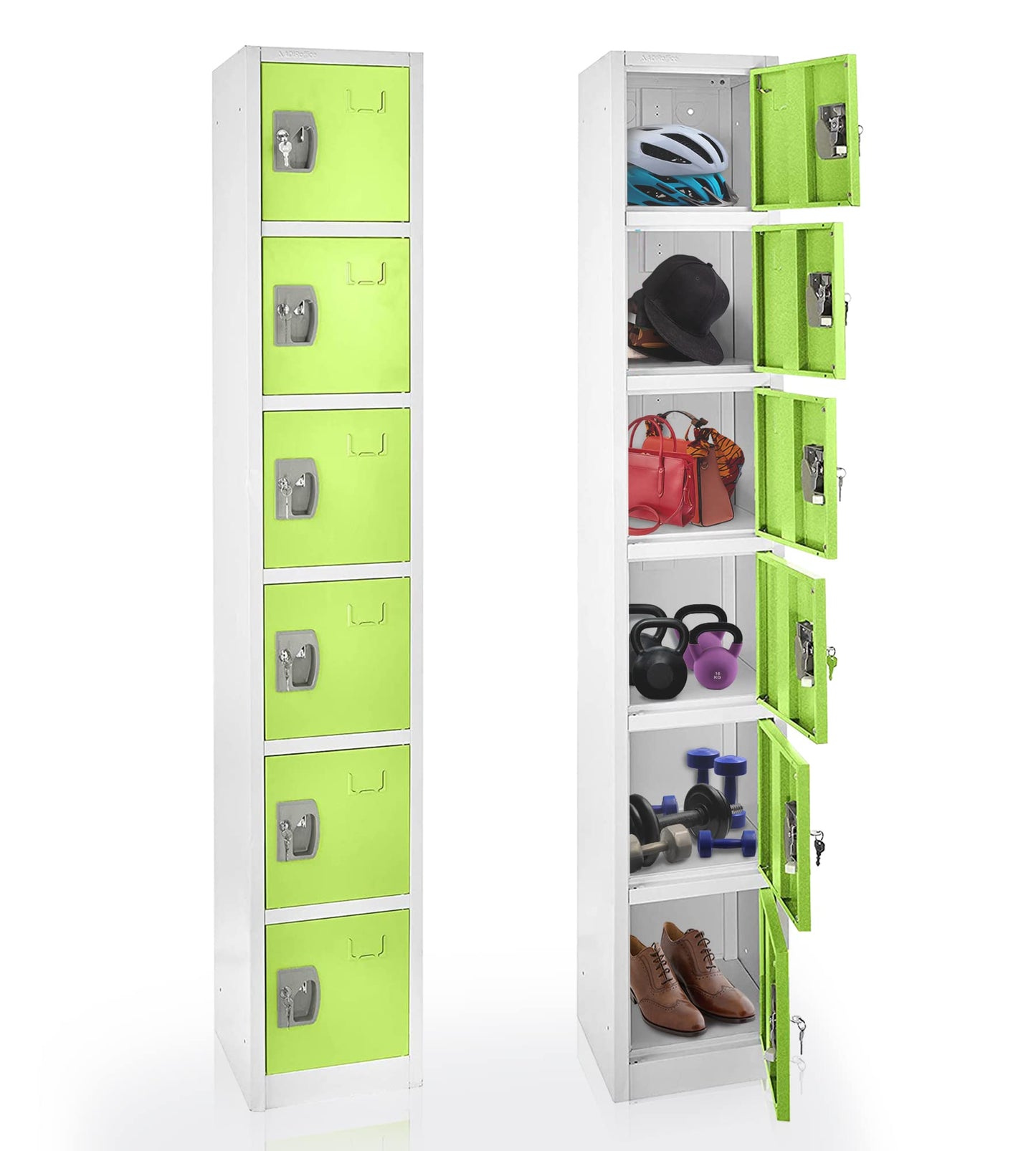 AdirOffice Large School Locker with 6 Doors 6 Hooks Storage Locker for Garage Storage - Office Storage Lockers (6 Door, Green)