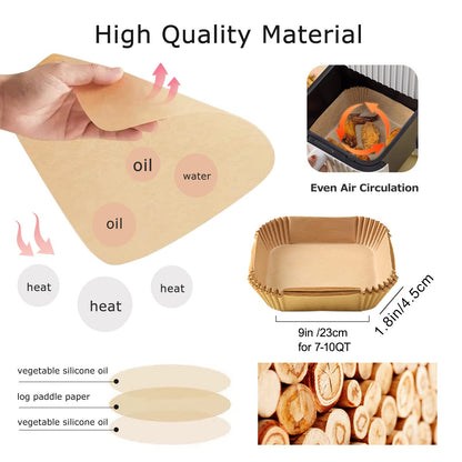 Palksky 100Pcs Air Fryer Baking Paper Square - Air Fryer Baking Liners, Baking Paper for Air Fryer Water-proof, Oil-proof, Non-stick, Parchment Baking Paper for Baking Roasting Microwave (9 Inch)