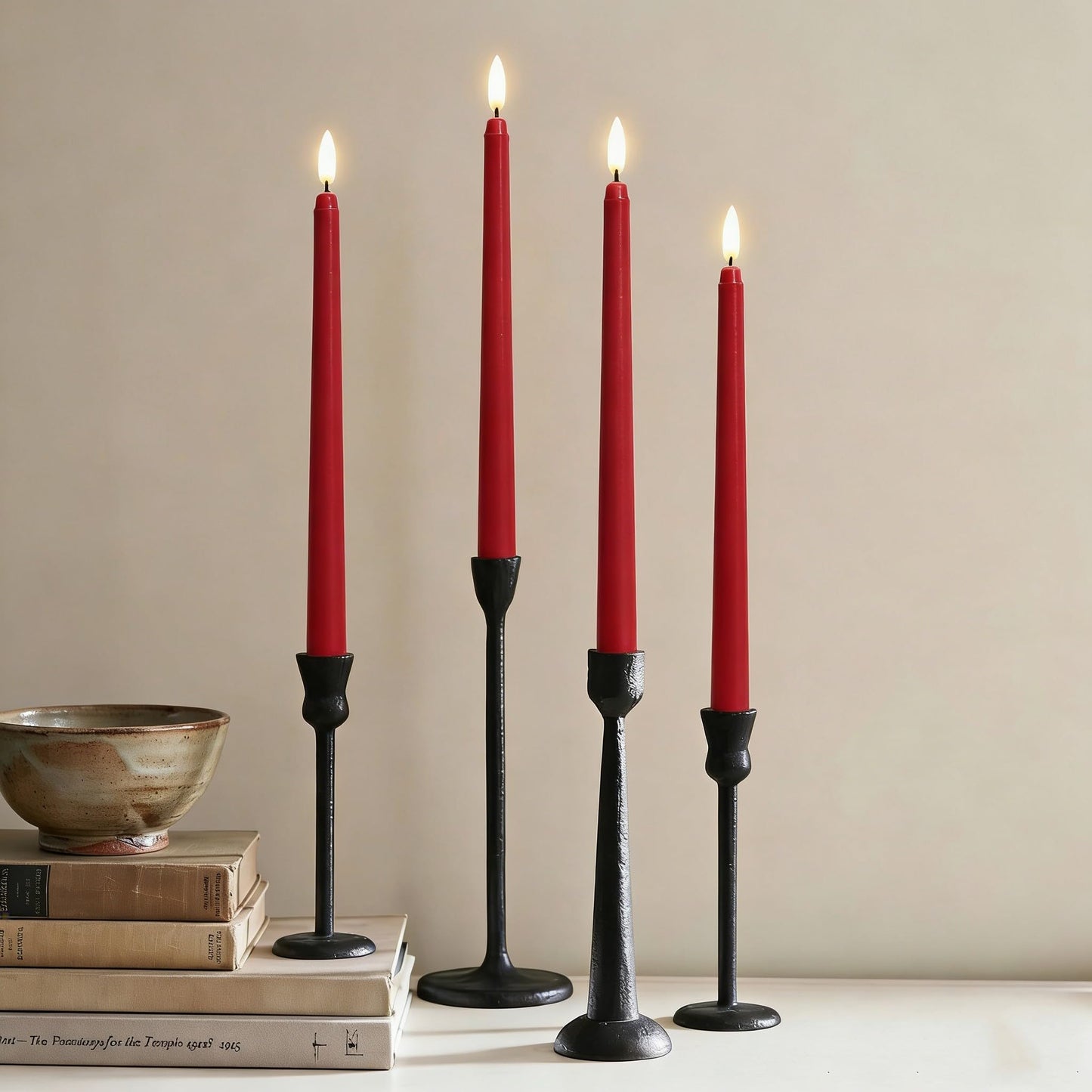 Ni-JASW Red Flameless Taper Candles with Remote, Flickering Battery LED Candlesticks Home Decor Set of 12