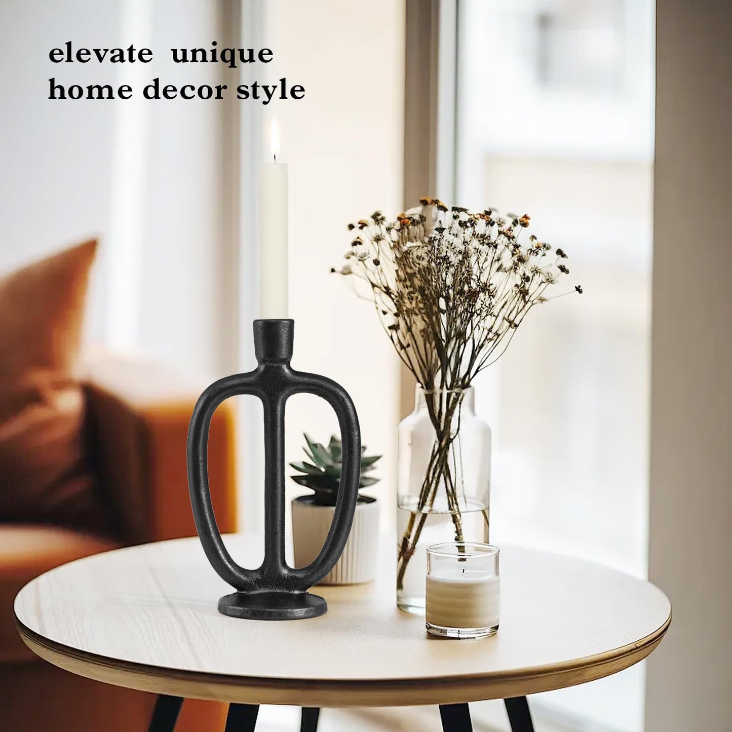 Matte Black Iron Candle Holder Retro Taper Candle Sticks Stand Decor Farmhouse Candlestick Holders for Home Wedding Party Dinning Table Centerpiece (Black, L)