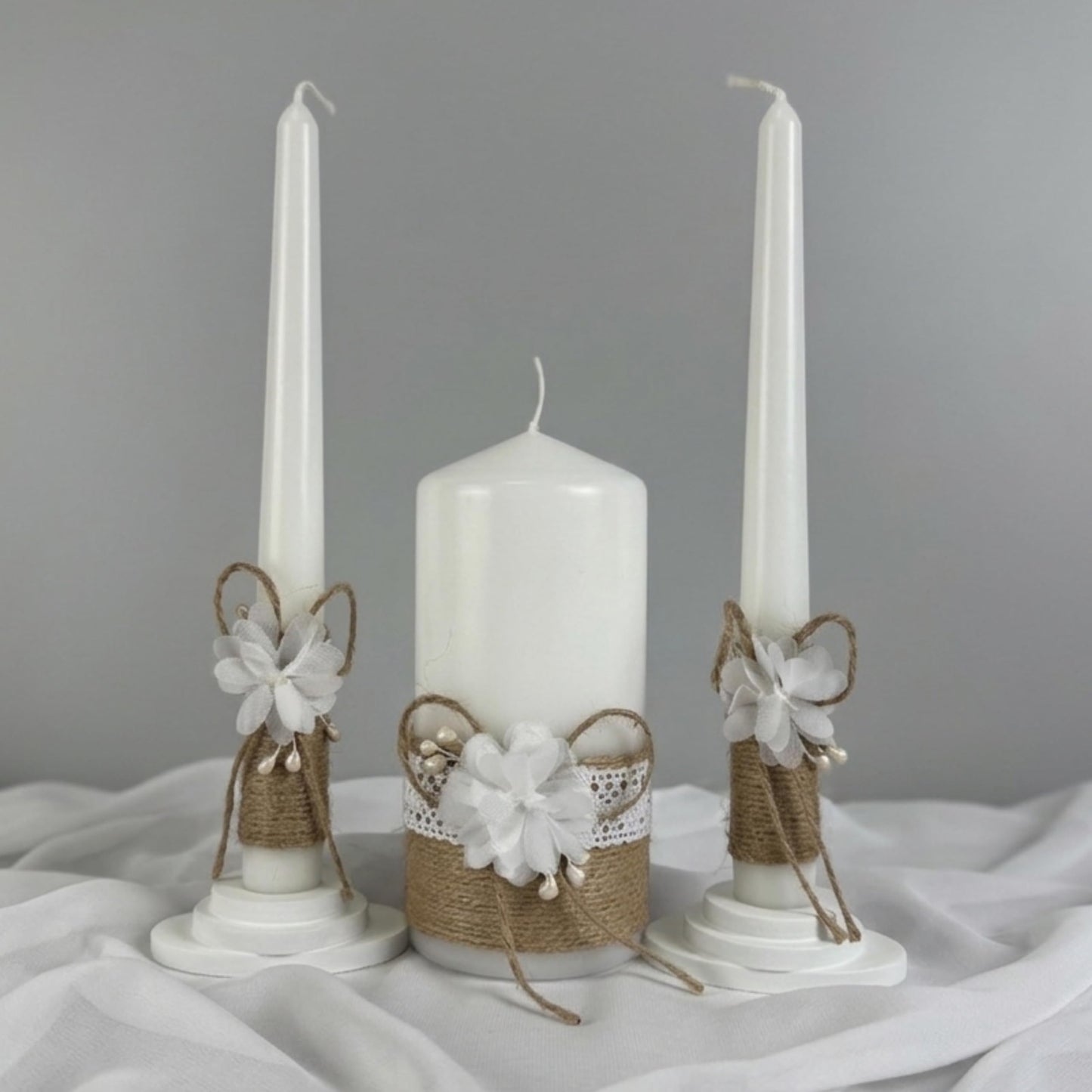 Magik Life Unity Candle Set - Wedding Ceremony & Reception – 6” Pillar & Two 10” Taper Candles – Long Burning Wedding Unity Candles for Marriage Ritual – Home Decor- Handmade in USA – White | Rustic