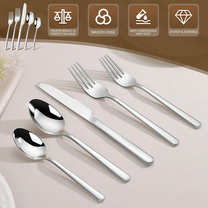 40 Piece Heavy Silverware Set for 8, 18/10 Stainless Steel Flatware, Cutlery Set Morror Polished, Dishwasher Safe for Home, Restaurant, Wedding, Party