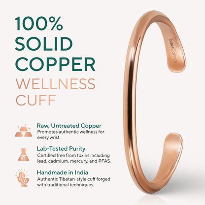 TheraCopper Copper Bracelet for Men & Women — 100% Pure Copper Bracelets — Raw, Solid & Uncoated Authentic Handmade Tibetan Bracelet Cuff Bangles (Barrel)