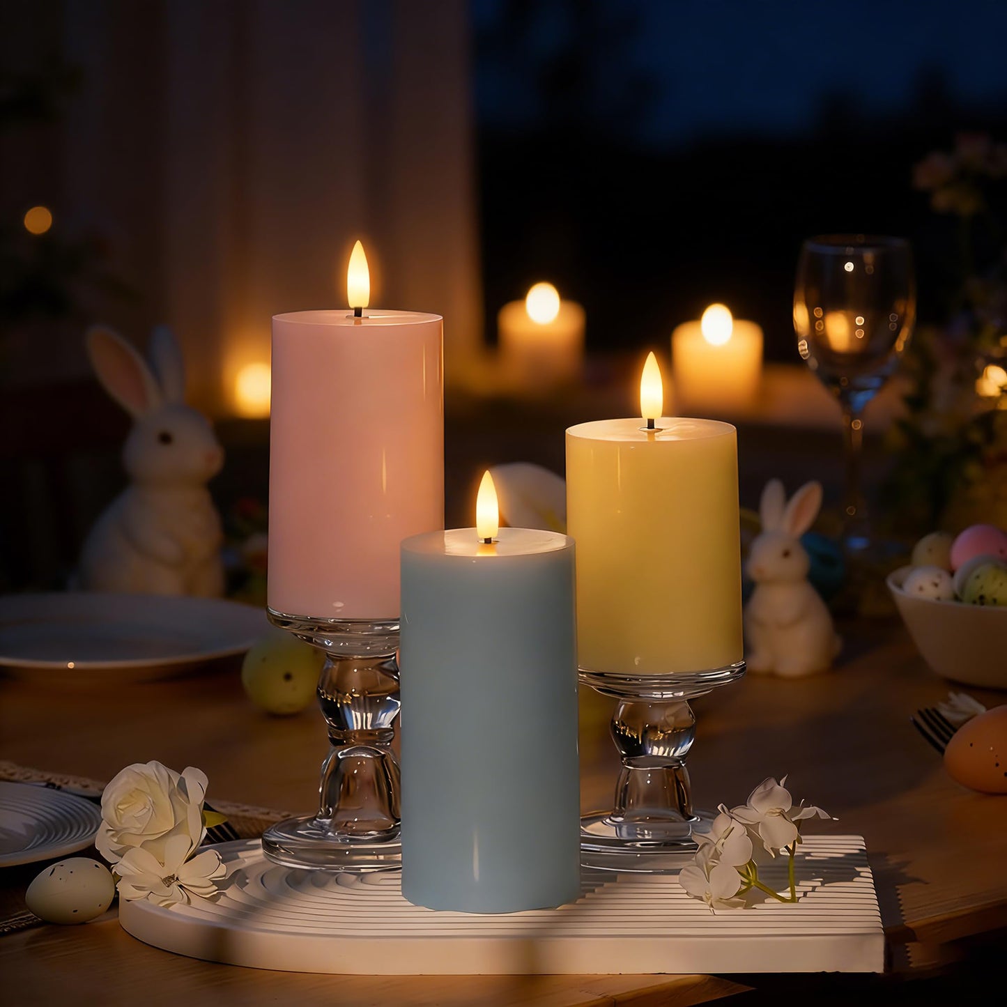 AFINETH Flameless Easter Candles with Remote, Battery Operated Pastel Spring Candles for Home & Table Decor, Realistic Flickering LED Pillar Candles for Easter & Spring Decor Set of 3