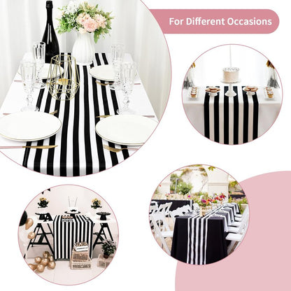 Lykoow 8 Pack Striped Table Runner Polyester Classic Black and White Striped Table Decor for Indoor Outdoor Events, Wedding, Birthday Parties, Banquets and Celebrations (12 x 72 Inch)