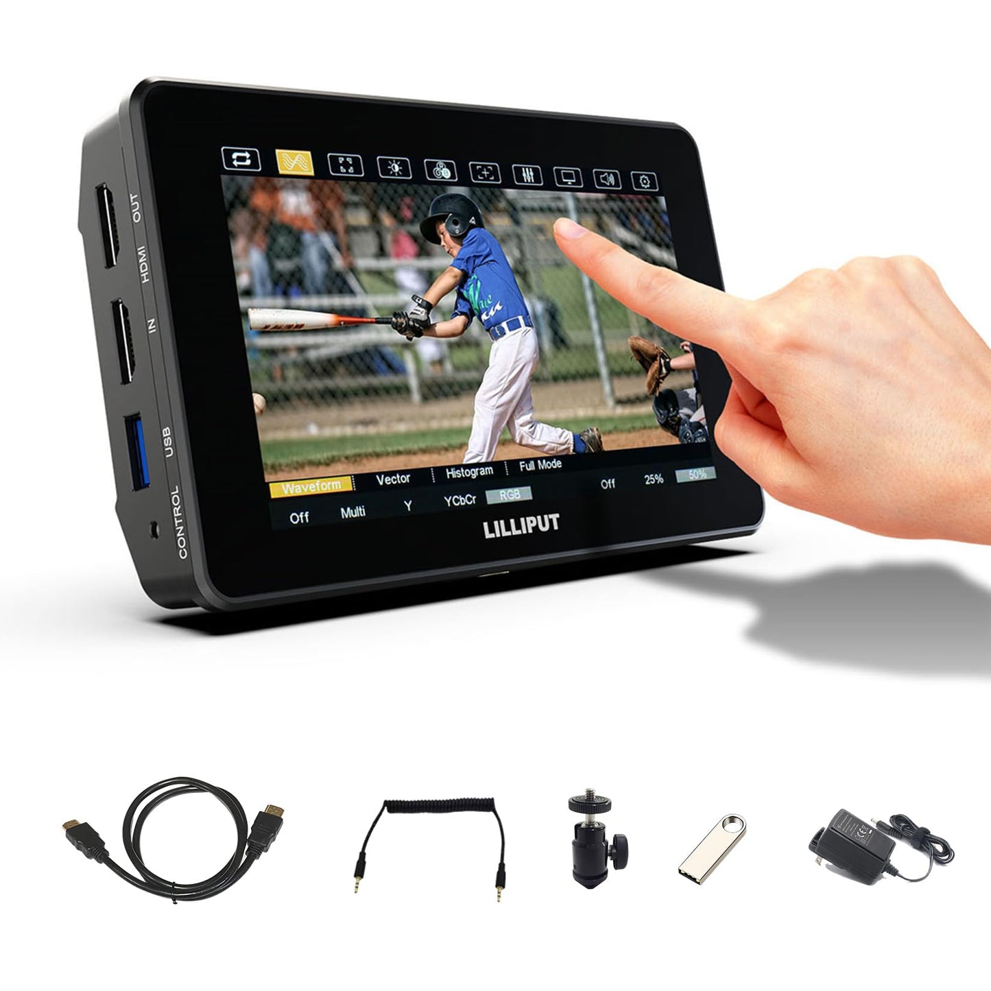 Camera Monitor, 2000nits Ultra-Bright 5.5 Inch Touch Control Screen with HDMI 2.0 3G-SDI Input Output LANC 3D-LUT Waveform Histogram, HT5S