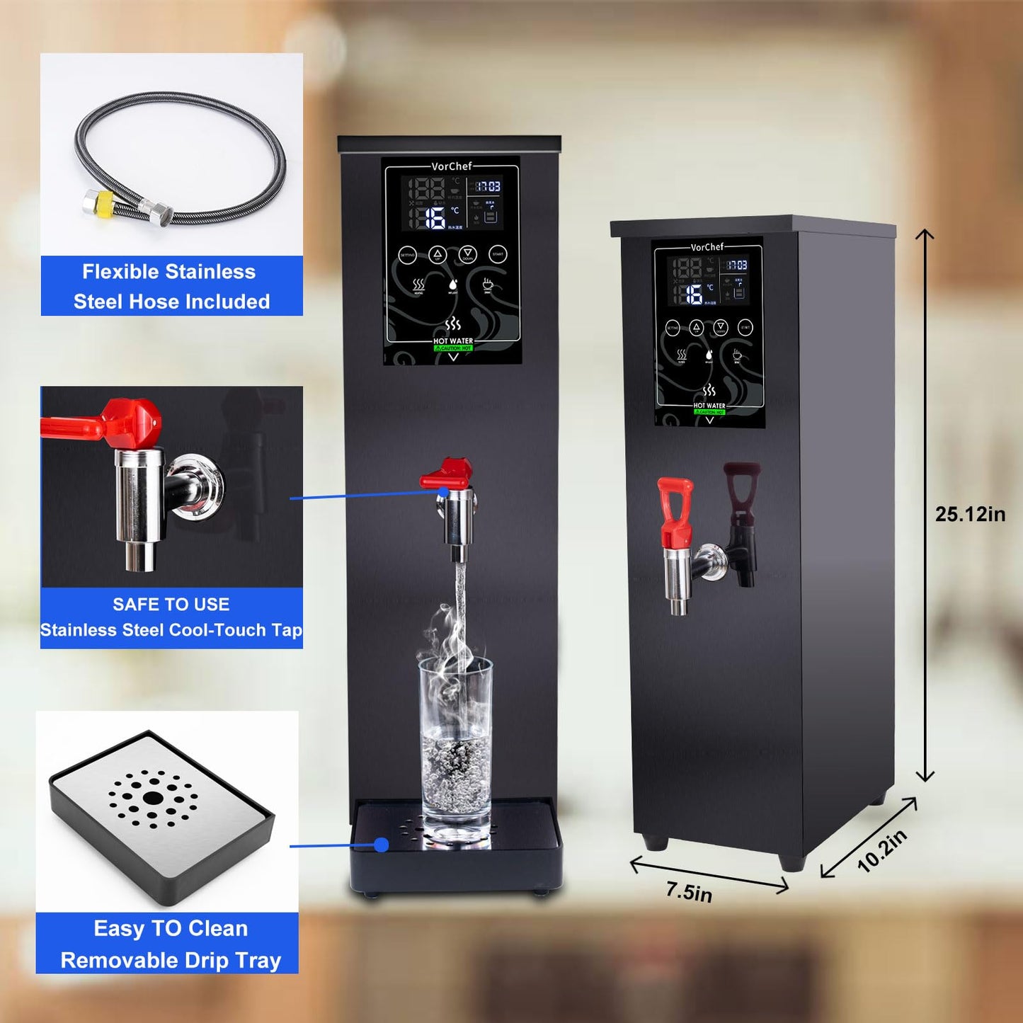 VorChef Commercial Water Boiler Eletric Commercial Hot Water Dispenser Automatic 2500W Heating for Tea Coffee Shop (M)