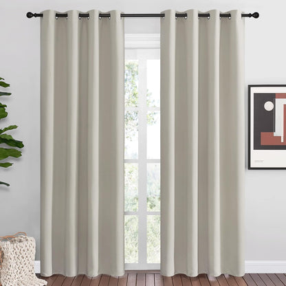 NICETOWN Natural Room Darkening Curtains - 86" Long | Total Privacy Drapes for Boho Farmhouse Decor (Set of 2, 55" Wide)