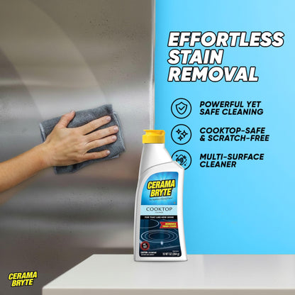 Cerama Bryte Glass Cooktop and Stove Top Cleaner Combo Kit - Includes Cleaning Tool, Razor, Scraper and 3 Pads to Remove Tough Stains - Use on Gas, Electric, Ceramic Surfaces, 10 Ounces, 6 Piece