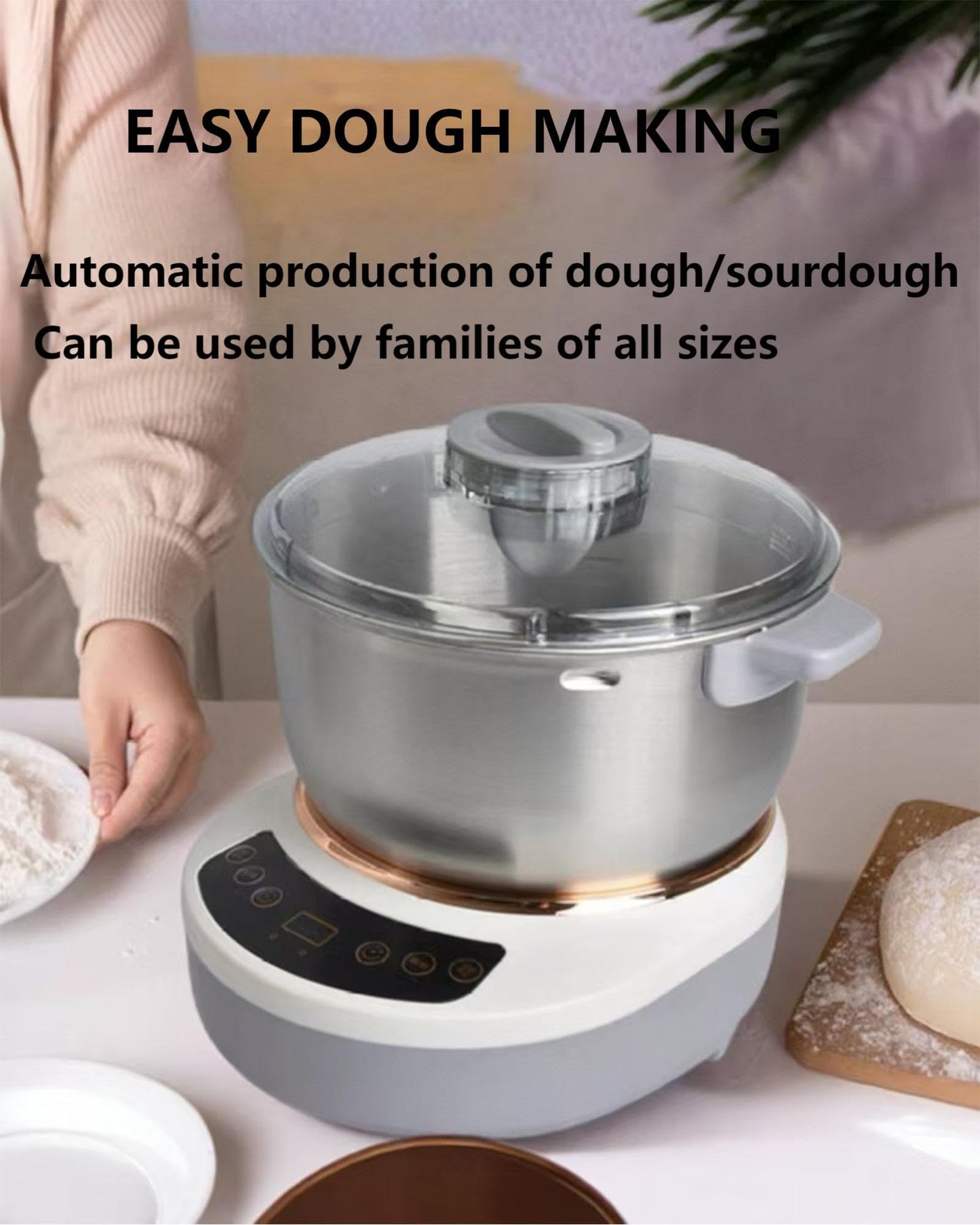 Aptovpvp Electric Dough Machine With Fermentation Function, Microcomputer Timing, Front Touch Panel, 6.3qt(7L), 304 Stainless Steel, Used For Bread, Pizza, Pancake, Dumpling Dough And Sourdough