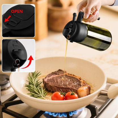 Olive Oil Dispenser and Oil Sprayer – 16oz/470ml Glass Light-Proof Oil Pourer for Kitchen, Air Fryer, Cooking, Salad, and BBQ
