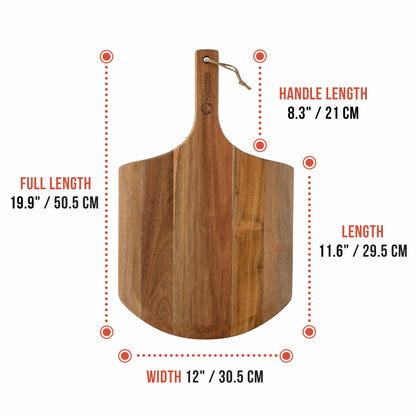 Chef Pomodoro 12-inch Acacia Pizza Peel, Wooden Pizza Peel 12 Inch, Homemade Wood Pizza Peel, Pizza Peel with Handle, Pizza Oven Accessories, Spatula Gourmet