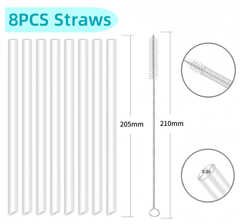 Joshey 8-Pack Replacement Straws for Stanley 30oz Tumbler | Compatible with Stanley IceFlow Flip Straw Lid | BPA-Free Reusable Plastic Drink Straws with 2 Cleaning Brushes
