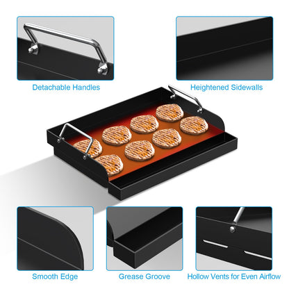 WEBROIL Nonstick Coating Cooking Griddle Insert for Gas Grill, 17" x13" Universal Griddle Flat Top Plate with Removable Handles for Charcoal/Gas Stove/Electric, Large Griddle Plate for Outdoor Grill