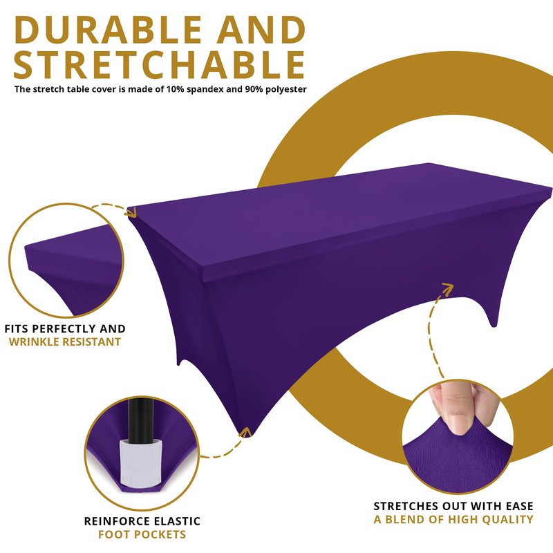 Utopia Kitchen Spandex Tablecloth 2 Pack [6FT, Purple] Tight, Fitted, Washable and Wrinkle Resistant Stretch Table Cloth Rectangle Cover for Trade Show, Weddings & Parties [72Lx30Wx30H Inch]