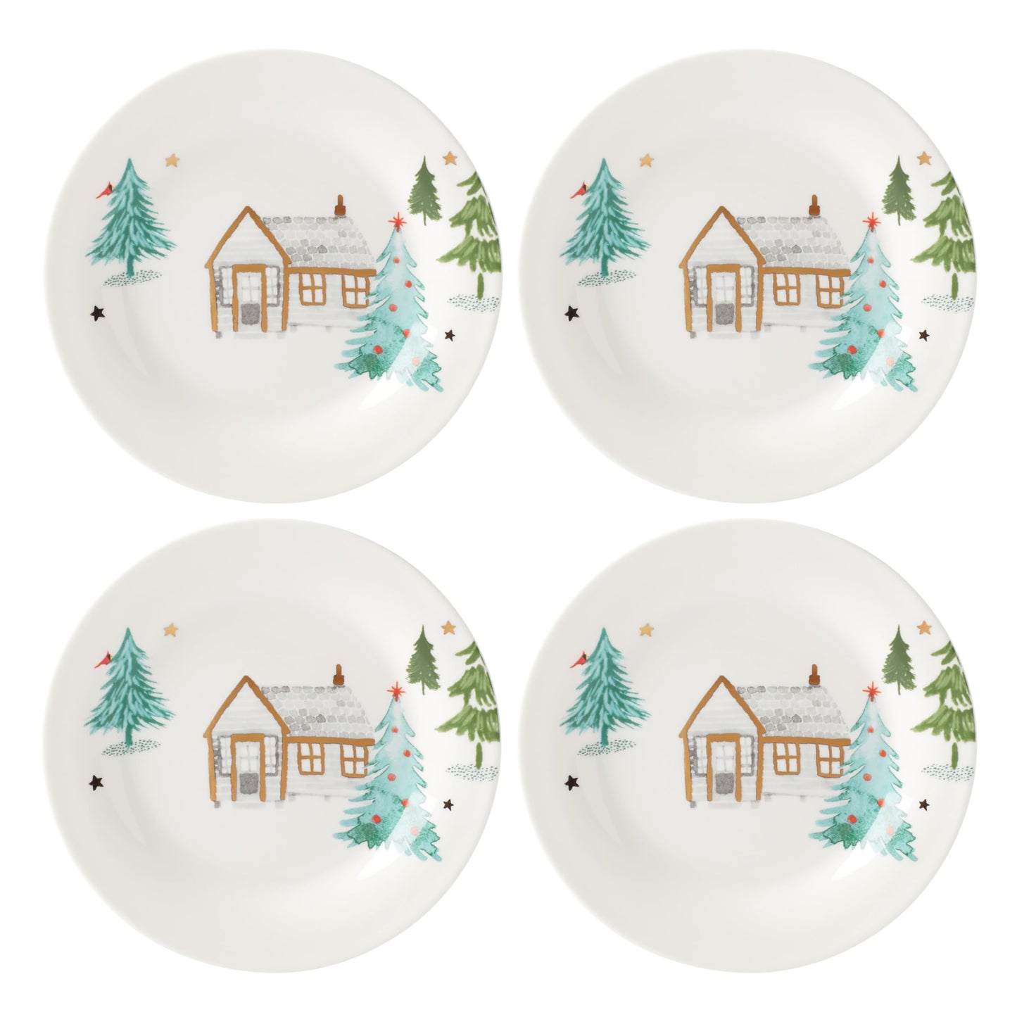 Lenox 890753 Balsam Lane 4-Piece Tidbit Plate Set, Christmas Drinkware, Holiday Hosting