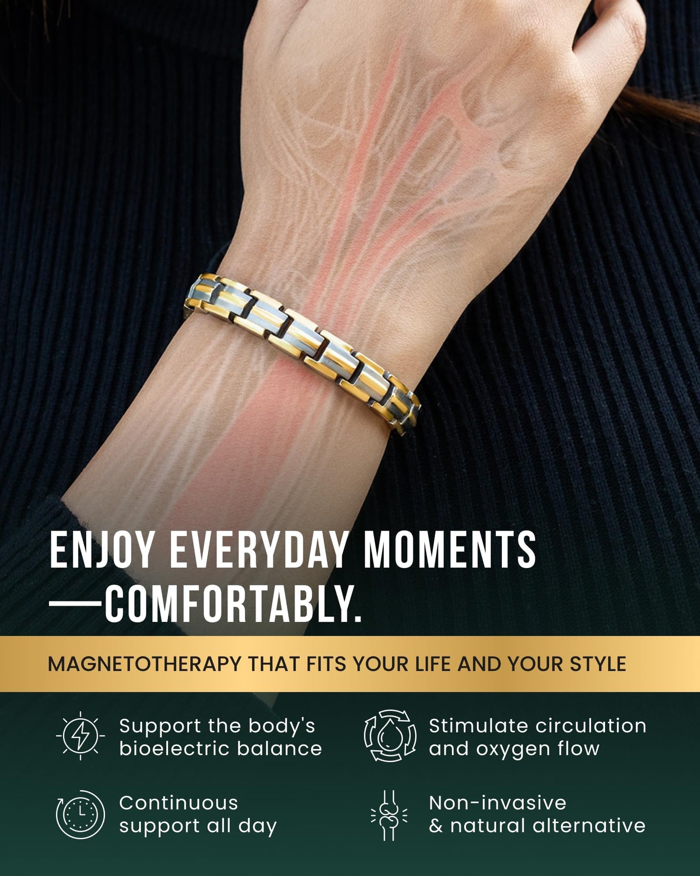 MagnetRX® Magnetic Bracelets for Women - EllipseMAX 5X Strength 5,000 Gauss Magnets - Designed in USA & PATENT PENDING - Premium Titanium Womens Magnetic Bracelet & Adjustable Length (Silver/Gold)