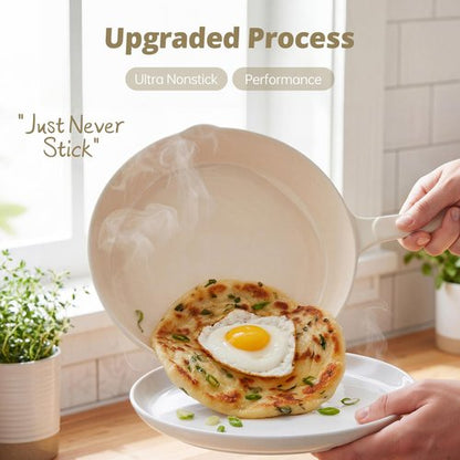 Hteizpz Enameled Cast Iron Skillet 3-Piece Set, Nonstick Heavy-Duty 11", 10", 8.6" Frying Pan, Oven & Induction Safe, Cookware for Gas, Electric, Ceramic Stovetops, White