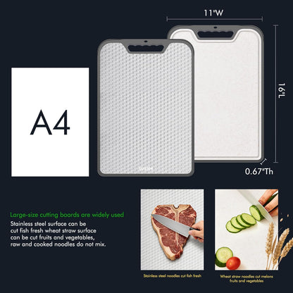 Skiennix Stainless Steel Cutting Board - Double-Sided, Food Grade, Easy to Clean | Large 16” x 11”
