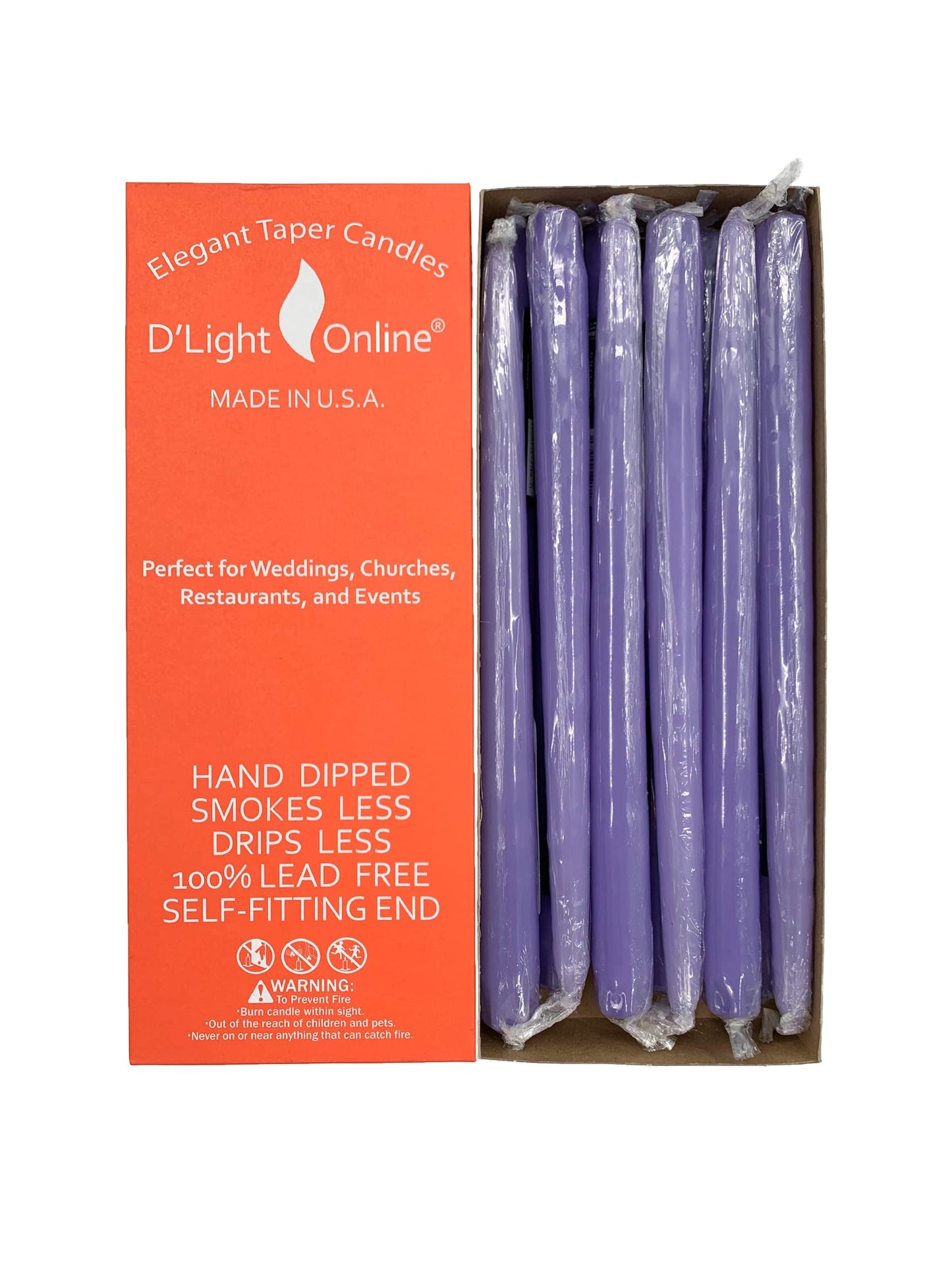 D'light Online Elegant Unscented 12" Pale Lavender Taper Candles Premium Quality Hand-Dipped Tapered Candles, Dripless and Smokeless - Set of 12 Individually Wrapped (12 Inch, Pale Lavender)