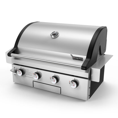 Brand-Man Gas Grill Built-In Head, 30-Inch 4-Burner Propane Grill, Natural Gas Convertible, Heavy Duty 304 Stainless Steel 40,000BTUs BBQ Island Outdoor Kitchen