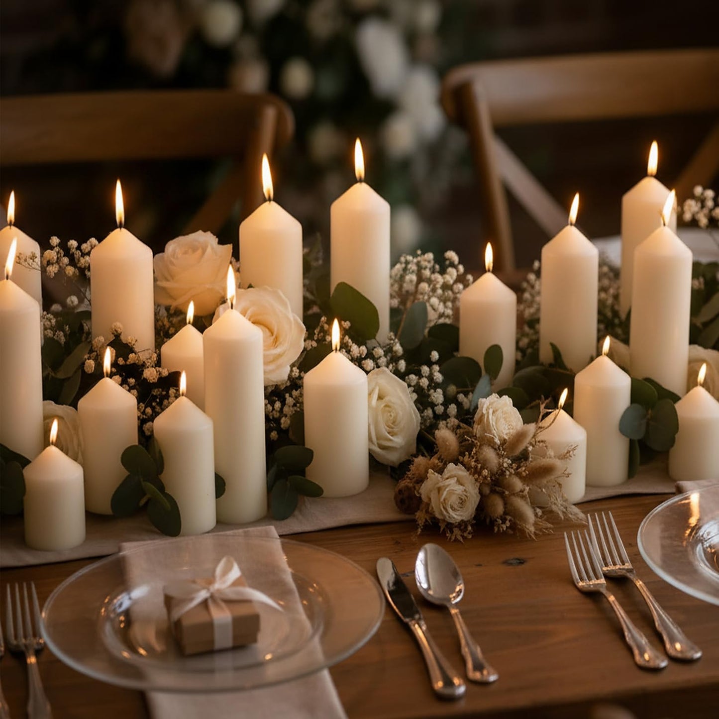Veiuwa 18 Pack Ivory Pillar Candles Bulk Set, 2x3 2x4 2x6 Inch - 6 Each Size, Dripless Smokeless Clean Burning for Wedding Centerpieces, Home Decor, Church, Romantic Ambiance！