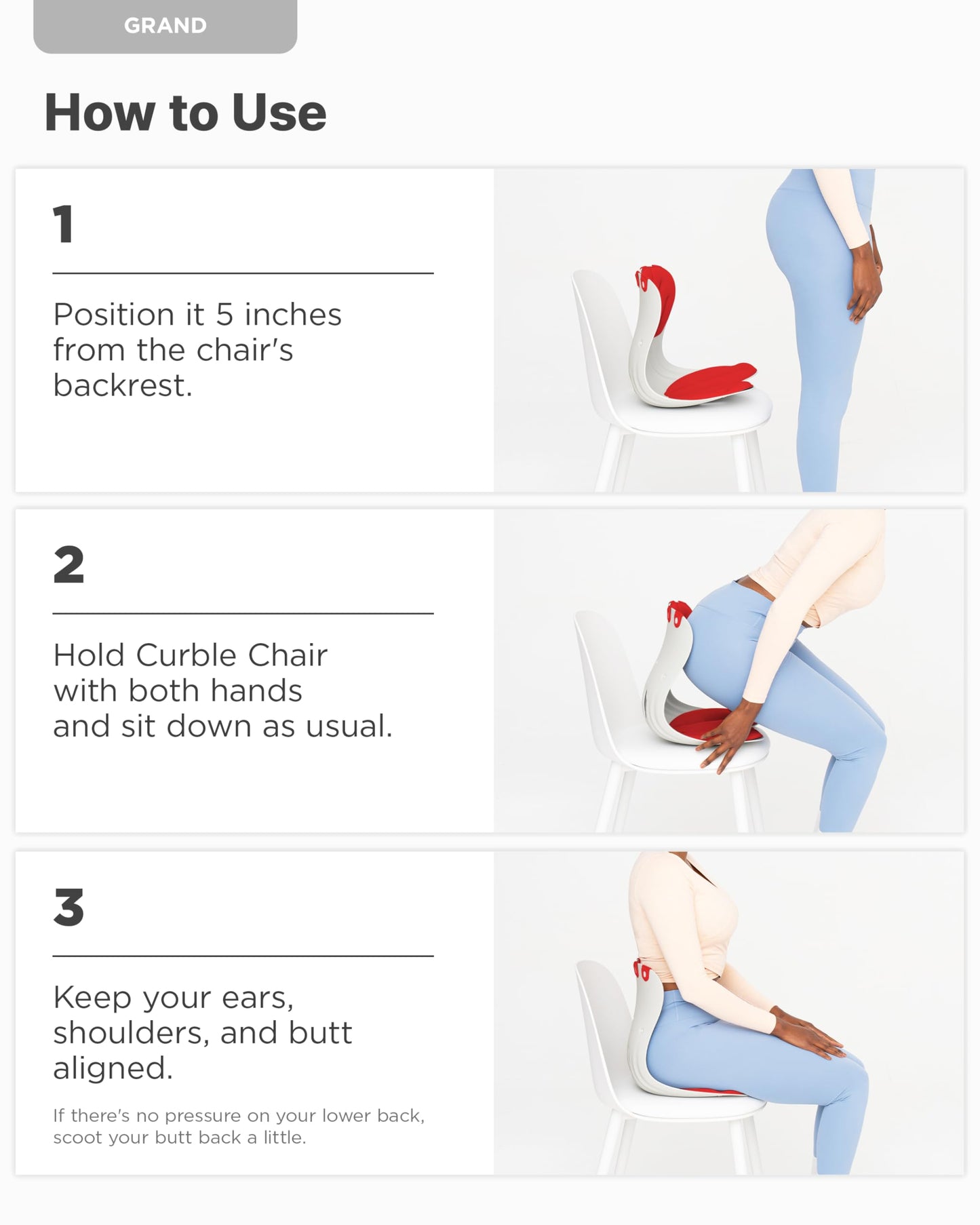curble Grand(Extra Wide & Sturdy) – Ergonomic Back and Lumbar Support for Good Posture Correction and Back Pain Relief, Perfect for Office, Floor Seat, and Work from Home, Patented (Red)