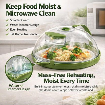 Microwave Splash-Proof Food Cover, Splatter Screen Guard with Water Steamer, Glass Bowl Overflow Drain Helmet Plate Covers, Magnetic Bacon Cooker, Collapsible Silicone Panel(10in)