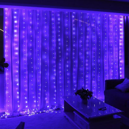 HXWEIYE 300LED Fairy Curtain Lights, 9.8x9.8Ft USB Plug-in 8 Modes Christmas String Hanging Lights with Remote for Bedroom Backdrop Wedding Indoor Wall Decor, Purple, Tangle-Free – 1 Pack