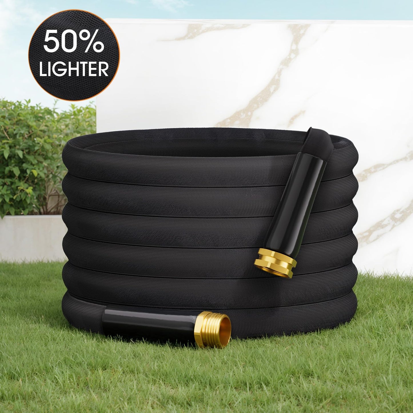 Haeteir 2025 Upgraded 50FT Non-Expanding Garden Hose, Lightweight, Flexible Ultra-Light Water Hose, Burst-Resistant, Lead-Free, Anti-Kink, High-Pressure