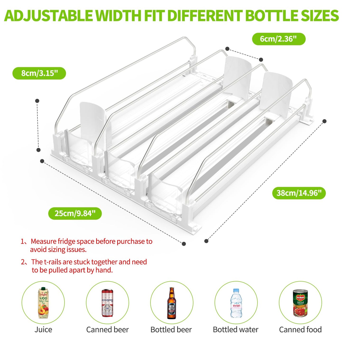 Drink Organizer for Fridge, Soda Can Dispenser for Refrigerator, Automatic Drink Dispenser for Fridge Holds up to 25 Cans, 5 Row