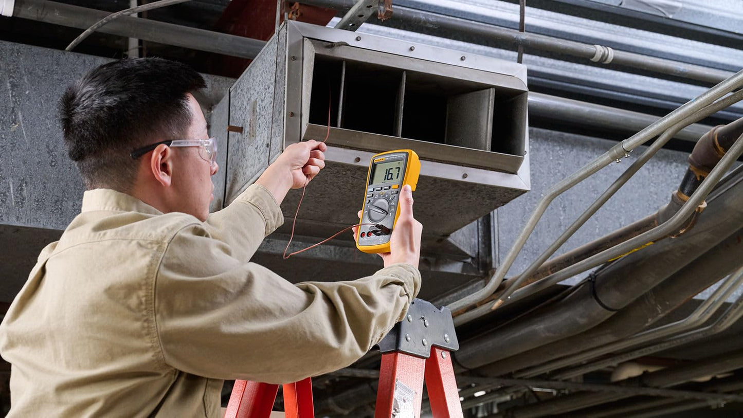 Fluke 17B+ Digital Multimeter, for Electrical Applications, Measures AC/DC Voltage 1000V, Current Measurements to 10A, Resistance, Continuity, Diode, Capacitance, Frequency, and Temperature Testing
