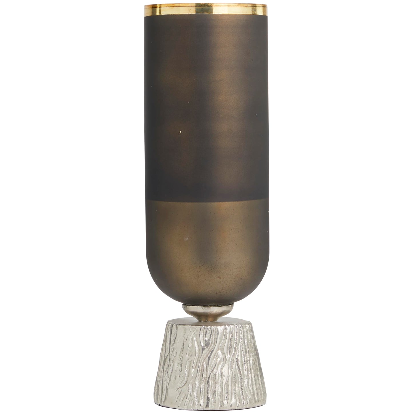 Deco 79 Glass Colorblock Candle Holder with Gold Accents and Textured Silver Base, 6" x 6" x 20", Bronze