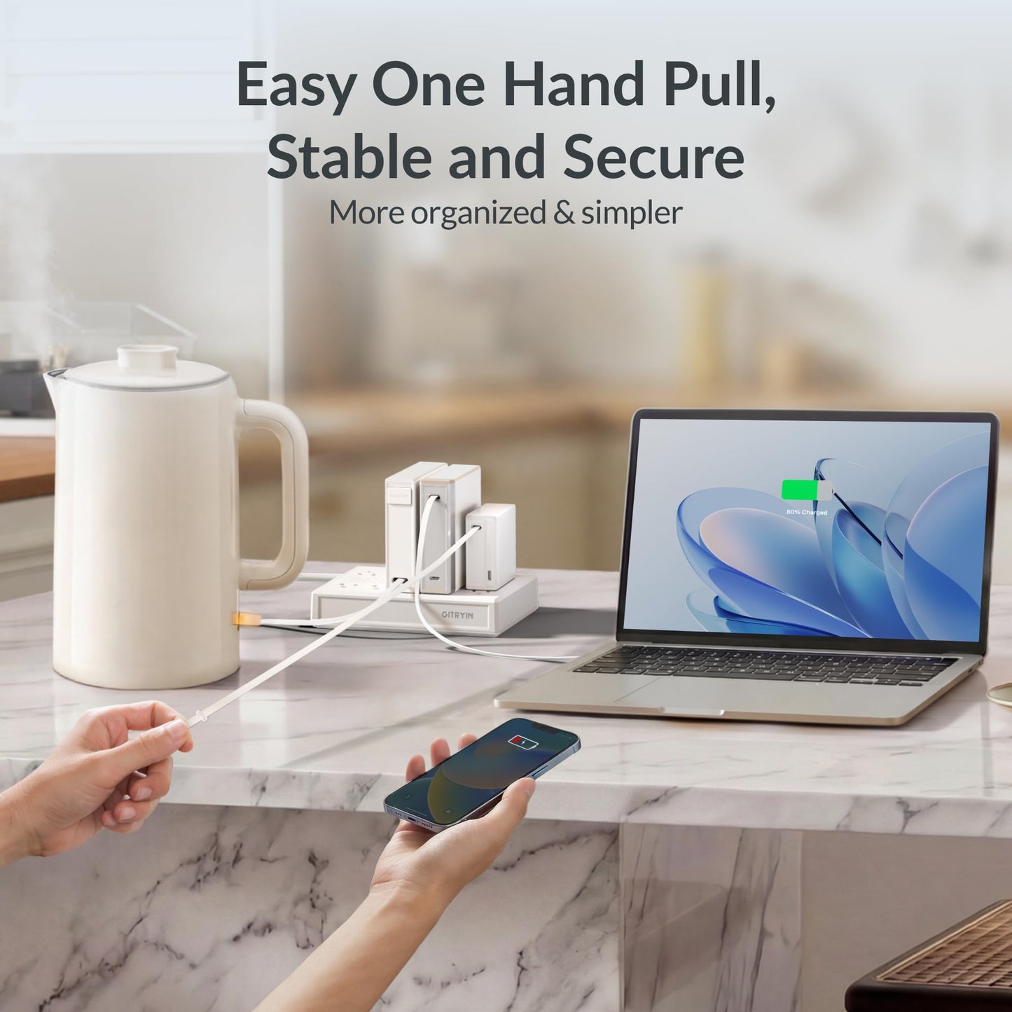 Gitryin Modular Laptop Charging Station, 140W, 3 * 40W Retractable USB C Chargers, 8 Type C Ports with Cooling Power Strip, 260W Charging Hub