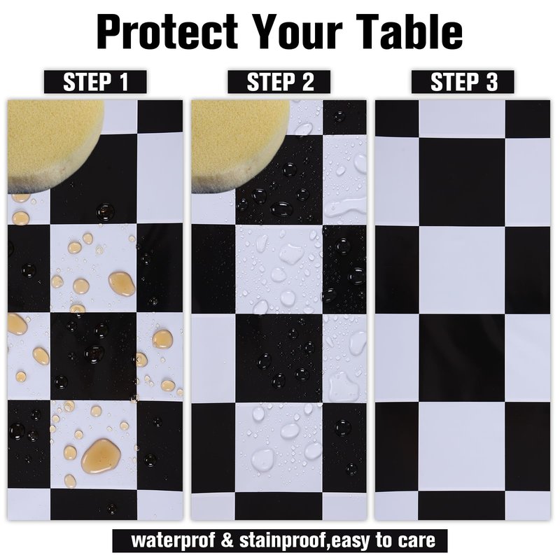 Kesfey 12 Packs Black and White Checkered Tablecloths 54 x 108 Inches Disposable Plastic Checkered Flag Racing Table Cover Waterproof Rectangle Race Car Table Cloth for Picnic Party Retro Celebration