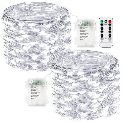 2-Pack Fairy Lights Battery Operated with Remote, Waterproof 33FT 100 LED Battery String Lights Outdoor Indoor, 8 Modes Twinkle Lights with Timer for Bedroom Wedding DIY Christmas Decor (Cool White)
