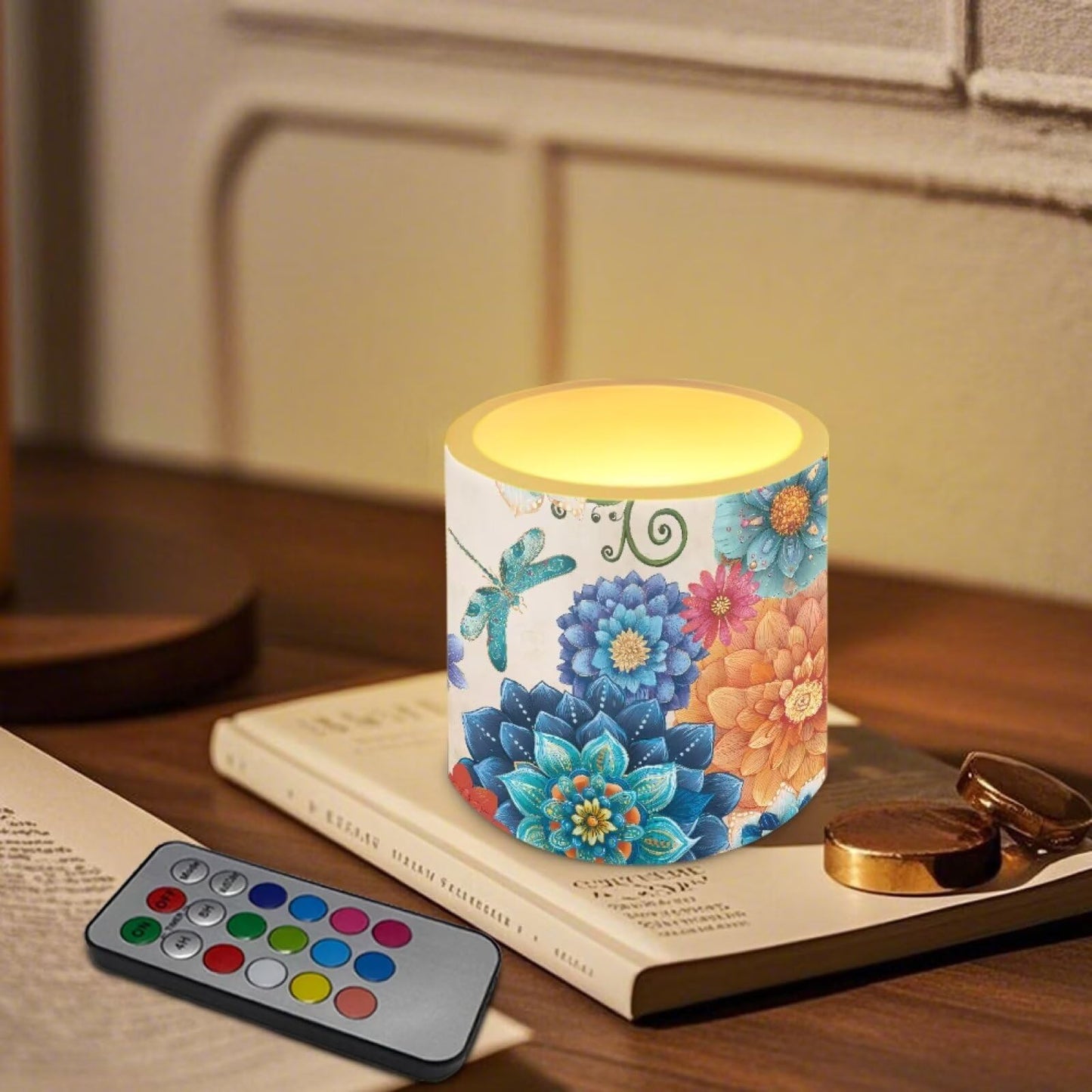 Cozeyat Boho Mandala Floral LED Candles Set of 4 Battery Powered Flameless with Remote Timer Flickering Flame Waterproof for Home Patio Beach Decor