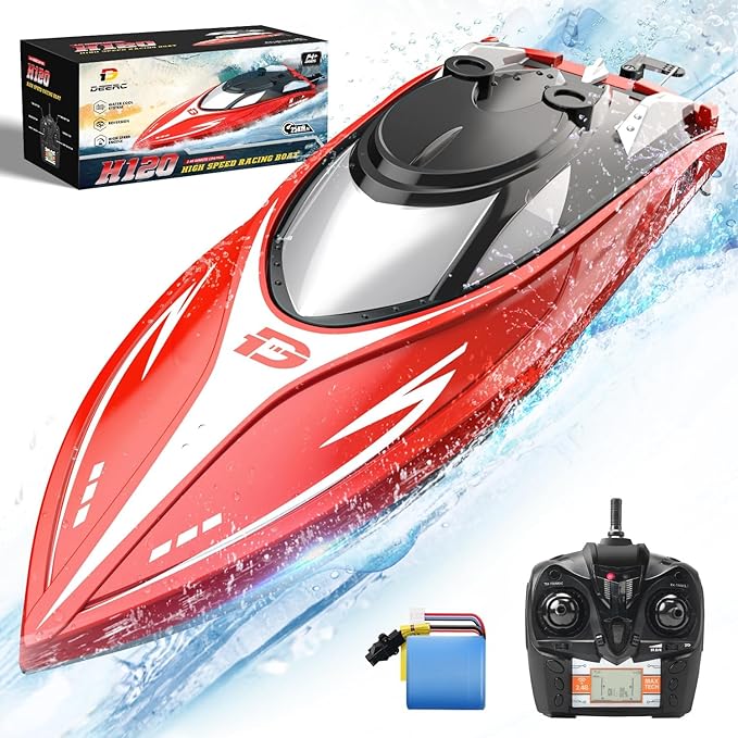 DEERC H120 Fast RC Boat for Pools and Lakes 2.4 GHz 20+ MPH Racing Boats for Kids &amp Adults with Rechargeable BatteryLow Battery AlarmCapsize RecoveryGifts for Boys Girls