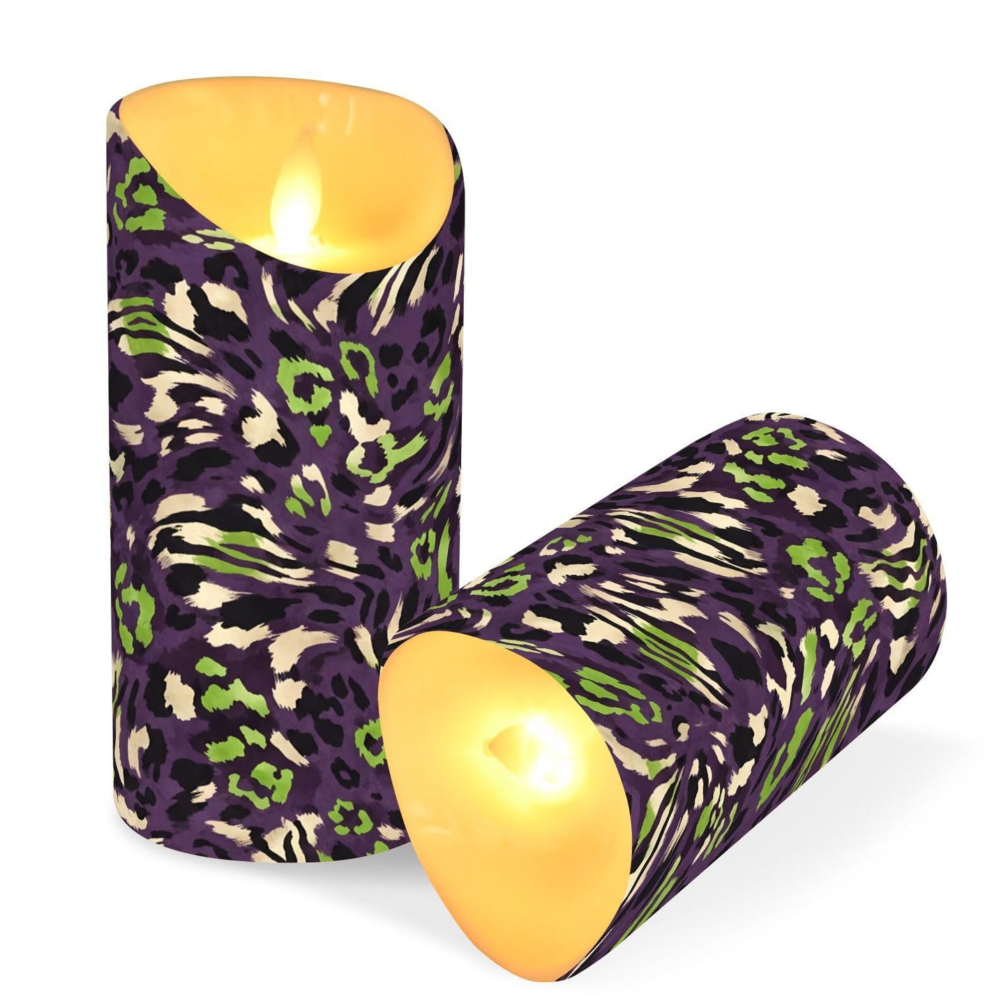 Gravopti Animal Print 2 Pack Flameless LED Pillar Candles with Remote & Timer, Battery Operated, Flickering Wax Candle for Wedding, Romantic Home & Party Decor