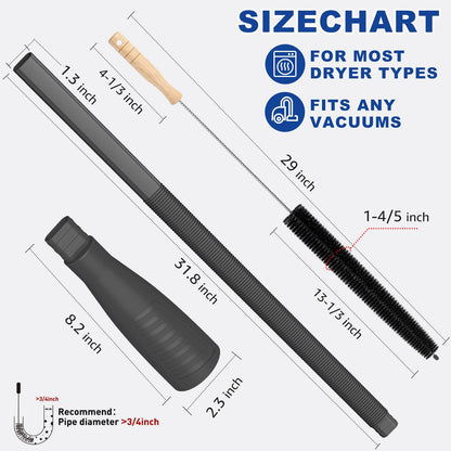 Sealegend 2 Pieces Dryer Vent Cleaner Kit and Flexible Dryer Lint Brush Vacuum Hose Attachment Power Lint Remover Refrigerator Coil Brush, Black